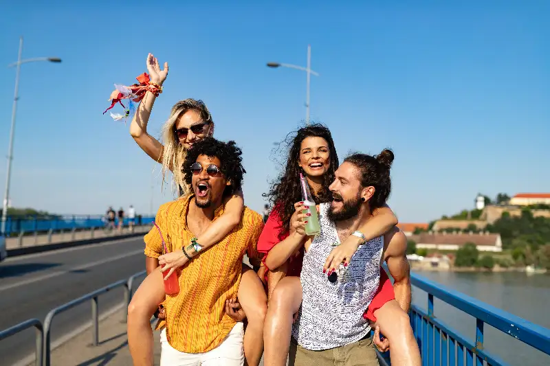 A group of healthy, attractive friends enjoy a day outside together in Ponte Vedra, FL.